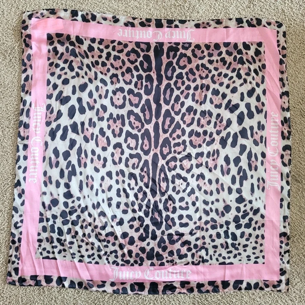 Juicy Couture Leopard Multiway Satin Square Scarf Petal Pink Trim 36 X 36 NWT